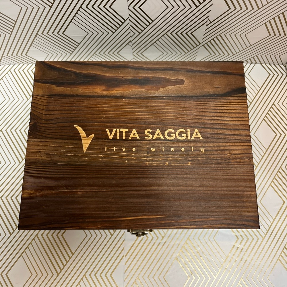 Vita Saggia Luxury Whiskey Glasses Set Wood Box Set New